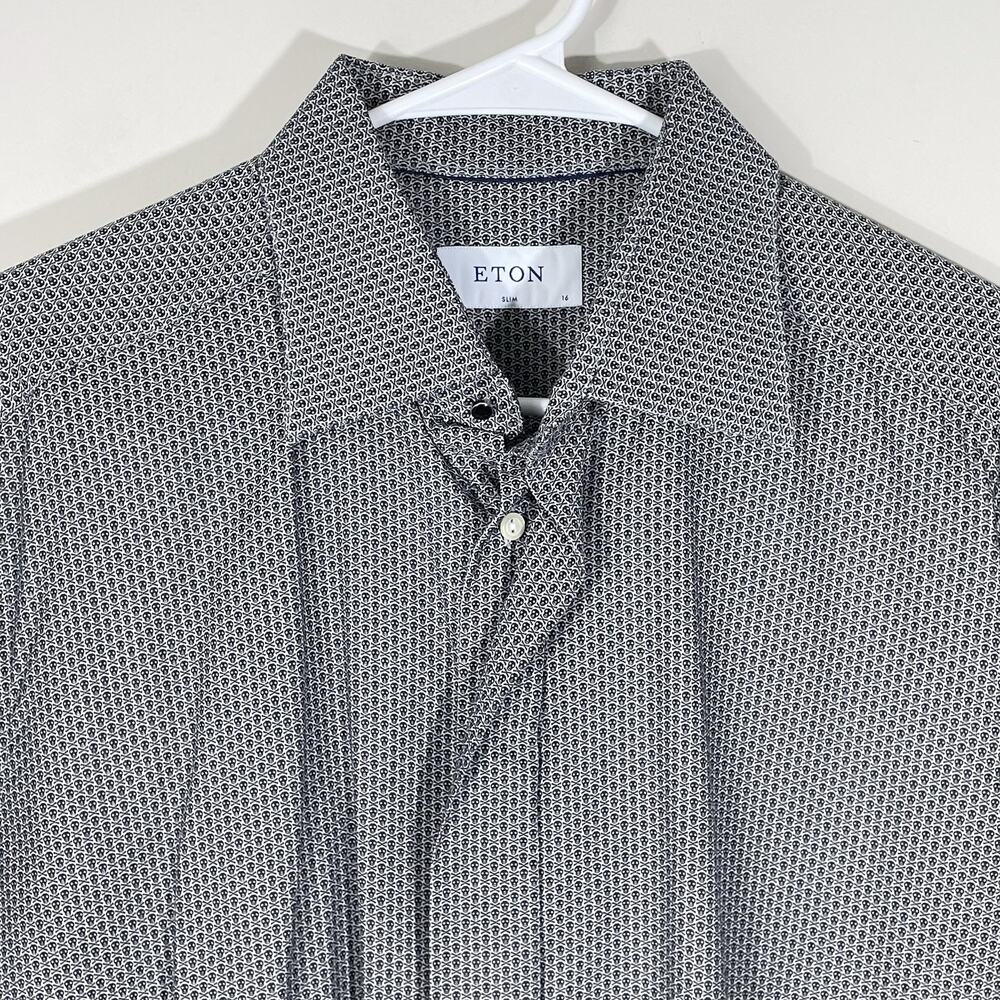 ETON Slim 16 (41) Dress Shirt White & Black Skull Print French Cuff